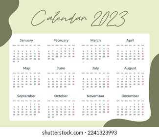 calendar for 2023 vector illustration to print