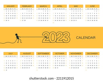 Calendar for 2023. Vector template. Calendar in a minimalist style. Calendar for 12 months. Planner for the year.
