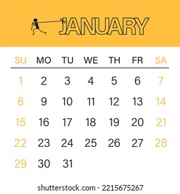 Calendar for 2023. Сalednar vector template. The week starts on Sunday. Calendar in a minimalist style. Calendar for January. Calendar for planning.