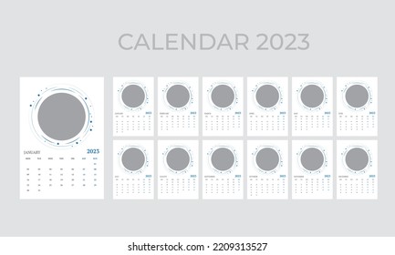 Calendar 2023 week start Monday corporate design template vector.