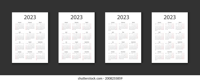 calendar 2023 week start Sunday and Monday corporate design template vector.