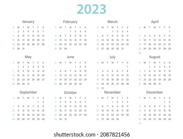 Calendar 2023 week start Sunday corporate design planner template. Calendar 2023 A4 scale.