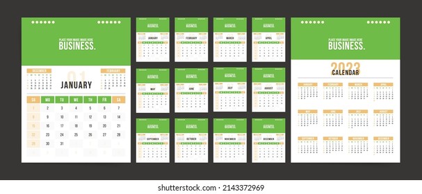 Calendar 2023. Calendar 2023 week start Sunday. Business corporate design template calendar. Vector modern wall a4 calendar.