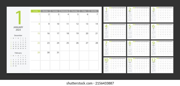 Calendar 2023 Week Start Sunday Corporate Design Planner Template.