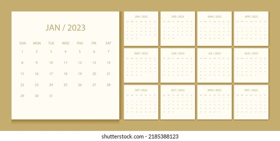 Calendar 2023 week start Sunday corporate luxury design template vector.
