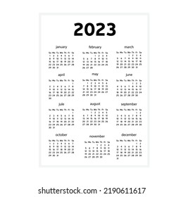 calendar 2023 week start Sunday corporate design template vector.