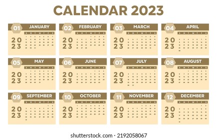 Calendar 2023 week start Sunday corporate design planner template