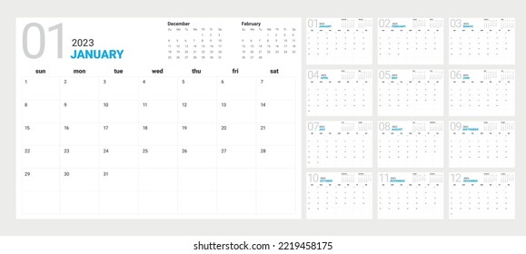 Calendar 2023 week start Sunday corporate design planner