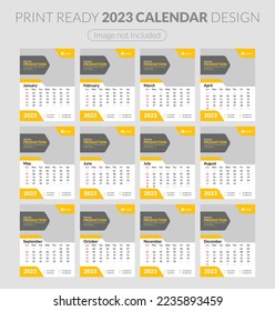 Calendar 2023 week start Sunday corporate design planner template. Wall Calendar in the style of minimalist square shape. English calendar template. Office business planning. Creative design. 