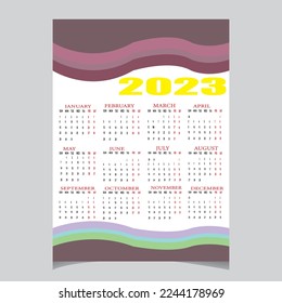 Calendar 2023 week start Sunday corporate design template vector.