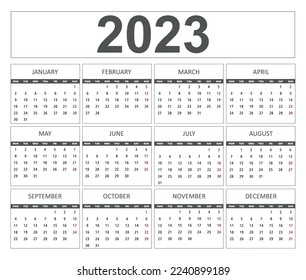 Calendar 2023. Week starts monday,Vector.