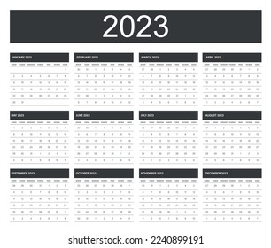 Calendar 2023. Week starts monday,Vector.