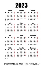 calendar 2023, week starts on Monday, basic business template. vector illustration