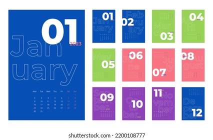 Kalender 2023. Die Woche beginnt am Montag. Monatliches Kalenderblatt für 2023. С Design-Vektorvorlage für Unternehmen. Wandkalender im minimalistischen Stil.