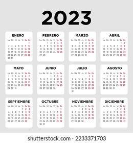 Calendario 2023, la semana comienza el lunes. Español