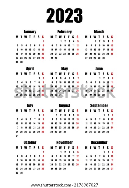 Calendar 2023 Week Starts On Monday Stock Vector (Royalty Free ...