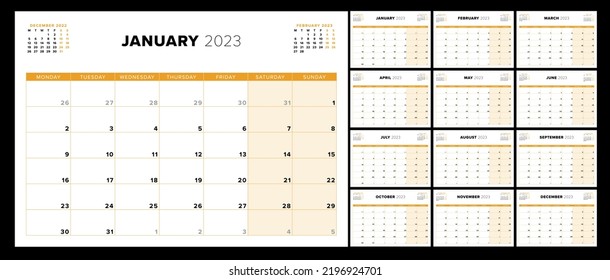 Calendar 2023 week view start Monday planner corporate