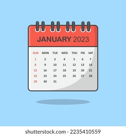 Calendar For 2023 Year Cartoon Vector Illustration. January 2023 Calendar Flat Icon Outline