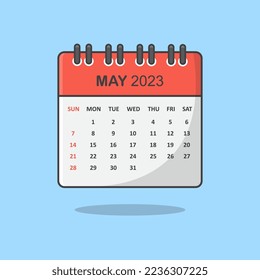 Calendar For 2023 Year Cartoon Vector Illustration. May 2023 Calendar Flat Icon Outline