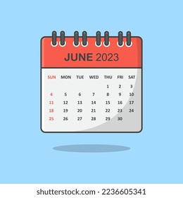 Calendar For 2023 Year Cartoon Vector Illustration. June 2023 Calendar Flat Icon Outline