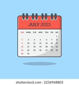 Kalender für 2023 Cartoon Vektorgrafik. Juli 2023 - Kalenderübersicht
