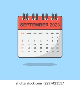 Calendar For 2023 Year Cartoon Vector Illustration. September 2023 Calendar Flat Icon Outline