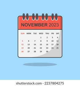 Kalender für 2023 Cartoon Vektorgrafik. November 2023 Kalenderübersicht
