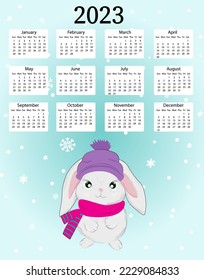 Calendario 2023 año con conejo lindo