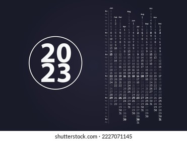 Calendar 2023 year with digital rain numbers