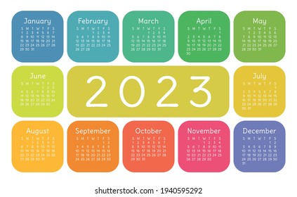 Calendar 2023 Year English Colorful Vector Stock Vector (Royalty Free ...