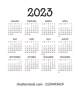 Calendar 2023 year. English vector square wall or pocket calender template