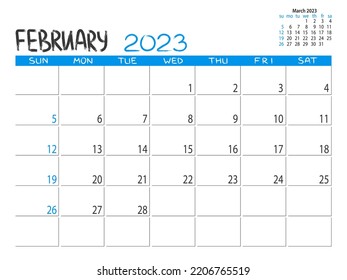 Calendar 2023 Year February 2023 Planner Stock Vector (Royalty Free ...