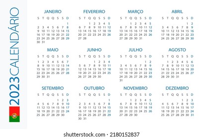 Calendar 2023 year Horizontal - vector illustration. Portuguese version