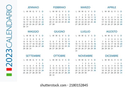 Calendar 2023 year Horizontal - vector illustration. Italian version