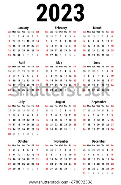 Calendar 2023 Year On White Background 스톡 벡터(로열티 프리) 678092536