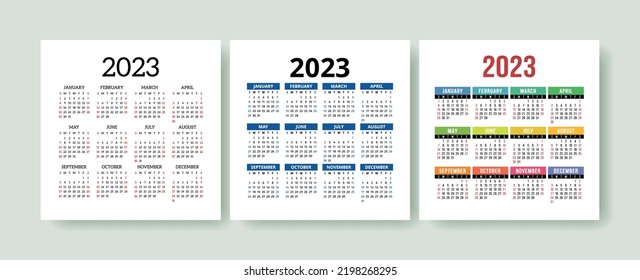 Calendar 2023 Year Set Vector Square Stock Vector (Royalty Free ...