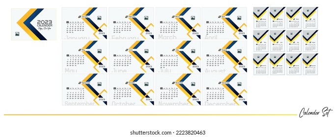 Calendar 2023 year set The week starts on Sunday. 