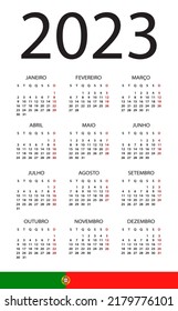 Calendar 2023 year - vector illustration. Portuguese version