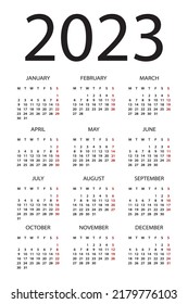 Calendar 2023 year - vector illustration. Week starts on Monday