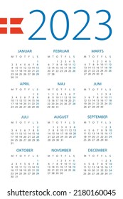 Calendar 2023 year - vector illustration. Danish version