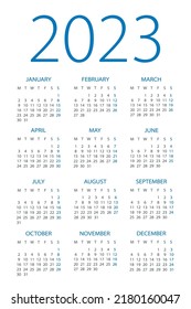 Calendario 2023 año - ilustración vectorial. La semana empieza el lunes