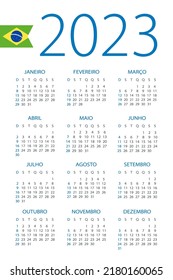 Calendario 2023 año - ilustración vectorial. Versión brasileña