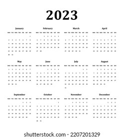 Calendar 2023 Year Vector Illustration Template Stock Vector (Royalty ...