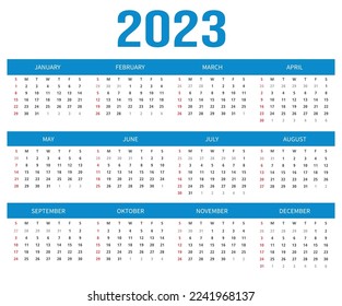 Calendar for 2023 year. Week starts on Sunday.