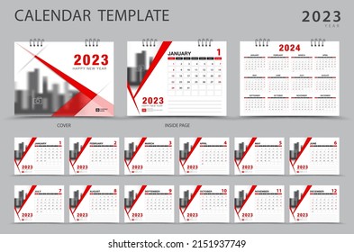 Calendar 2023-2024 template and cover design, Set Desk calendar 2023 template, Set of 12 Months, Week starts on Sunday, wall calendar 2024, Stationery design, corporate planner, print media, Vector