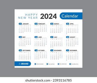 Calendar 2024, Calendar 2025, 2030 week start Monday corporate set design template vector file. Ready to Print and Fully Editable.