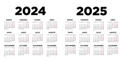 Calendar 2024 And 2025 In Spanish. Week Starts On Monday. Illustration Minimal.