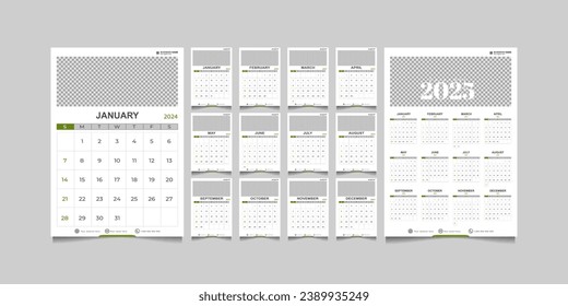 calendar 2024 and 2025 template. vector illustration