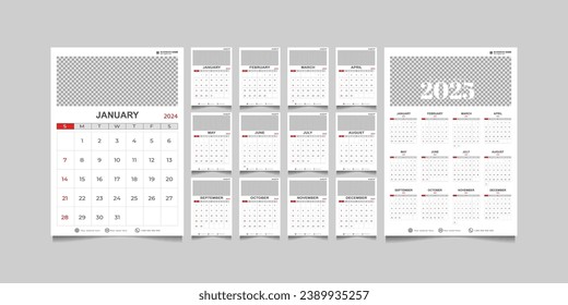 plantilla de calendario 2024 y 2025. ilustración vectorial