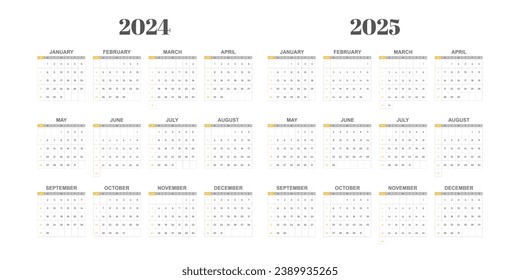 calendar 2024 and 2025 template. vector illustration